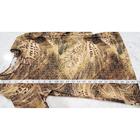 Women's Emily Daniels Black & Brown with Gold Shimmer Abstract Print Top Size S - Picture 10 of 10